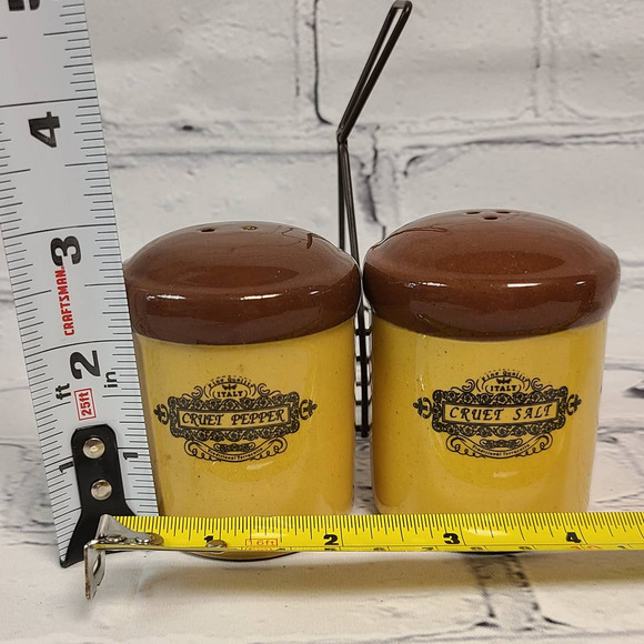 Cruet Salt & Pepper Shakers with Metal Caddy/Tray ITALY - Italian Scroll Design - Picture 6 of 6